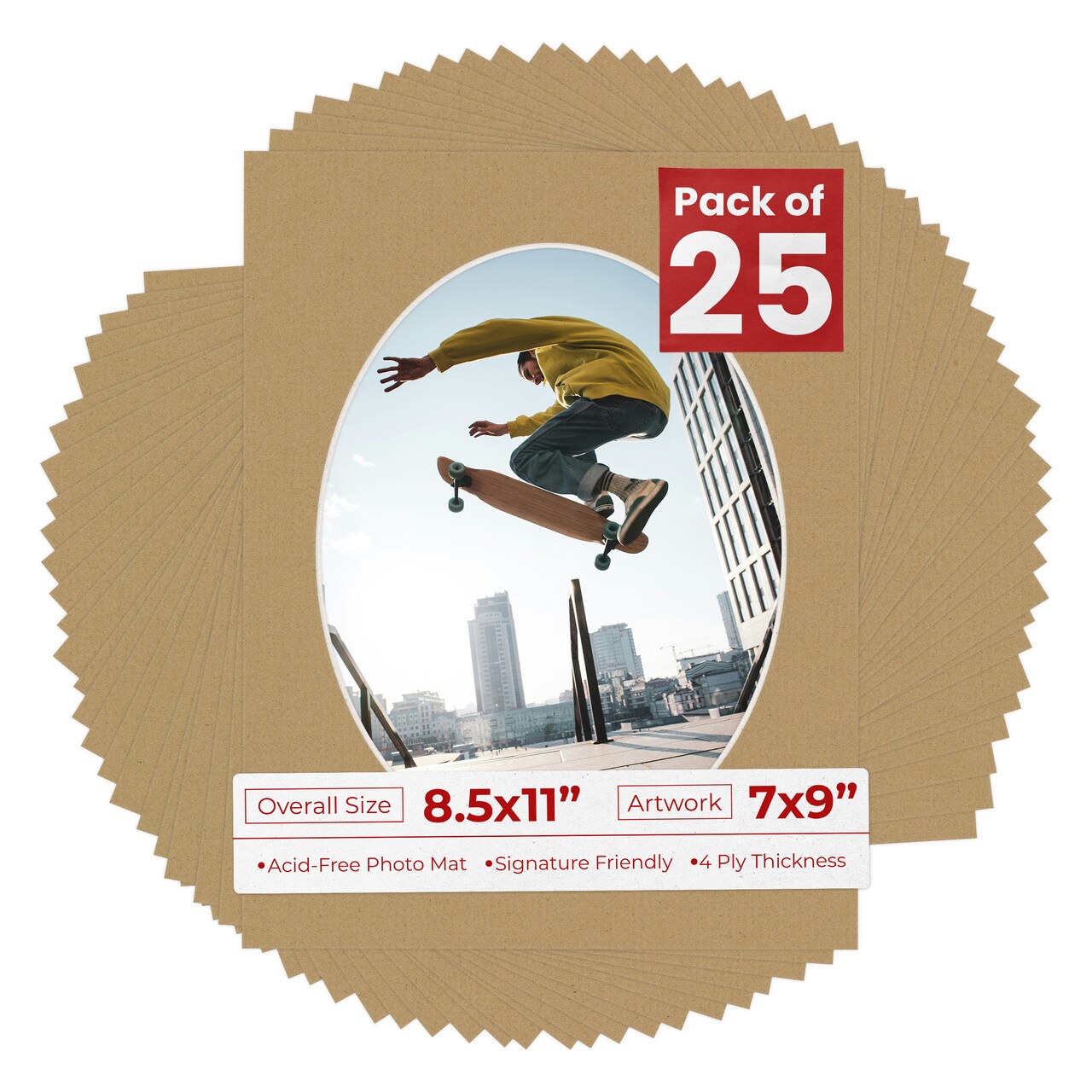 Rattan Beige Mat Board for 8.5x11 Frames - Oval Opening for 7x9 Photos